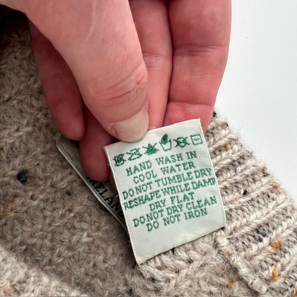 Aran Crafts 100% Wool Crewneck Sweater Womens L Oatmeal Speck Fisherman Ireland - Picture 5 of 8